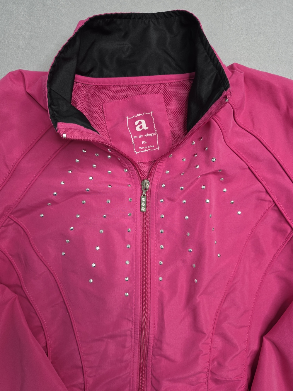 Activology Womens‎ Lightweight Full Zip Jacket Large Y2K  Rhinestones Hot Pink